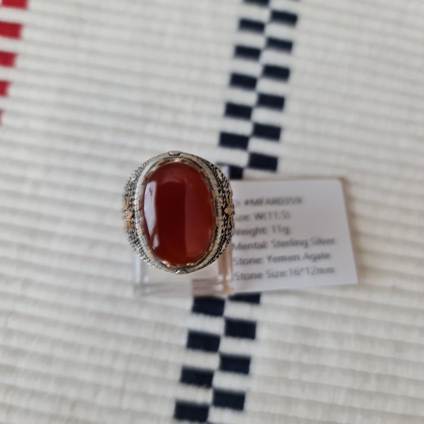 Yemeni Rare Genuine Agate 925 Silver Men's Ring MFAR0359