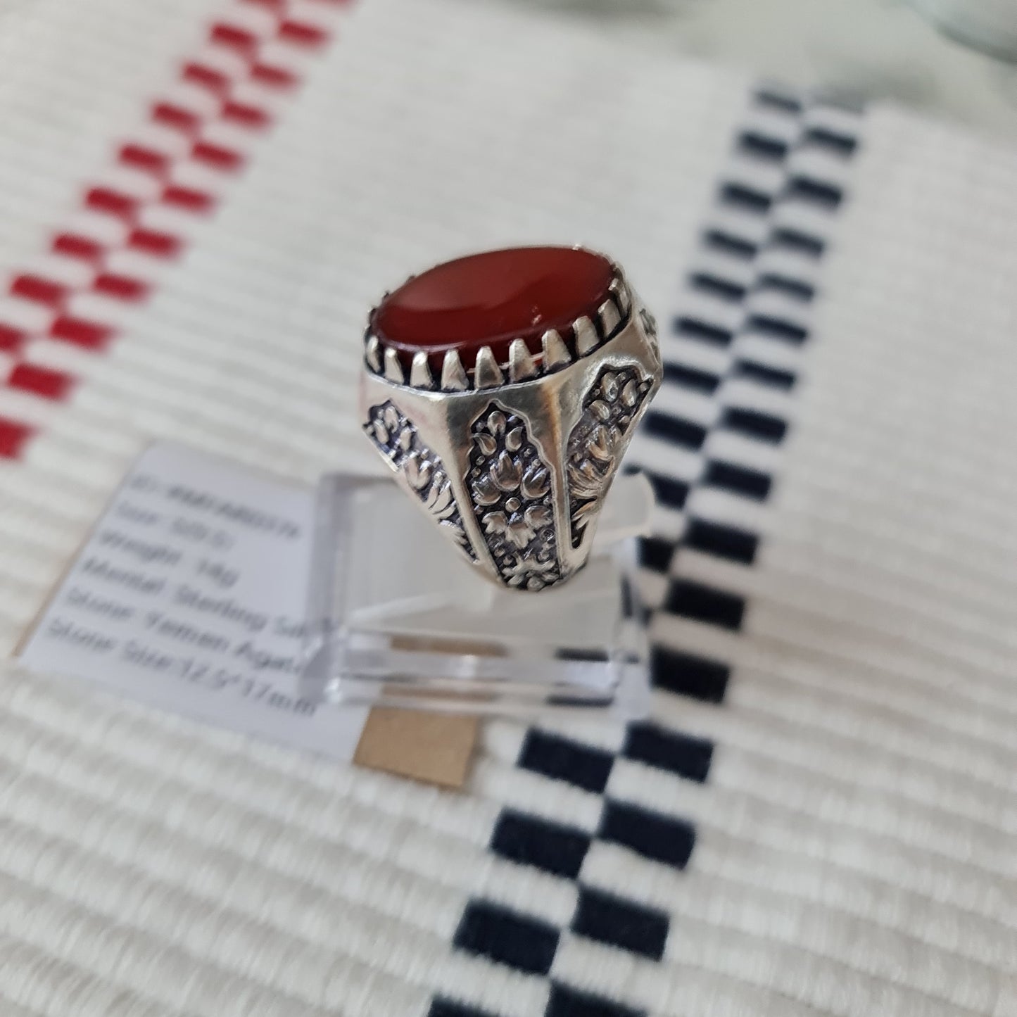 Yemeni Rare Genuine Agate 925 Silver Men's Ring MFAR0376