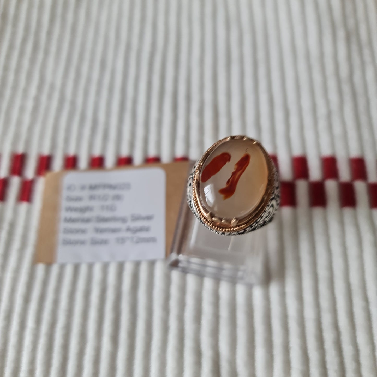 Yemeni Rare Genuine Agate 925 Silver Men's Ring MFPN023