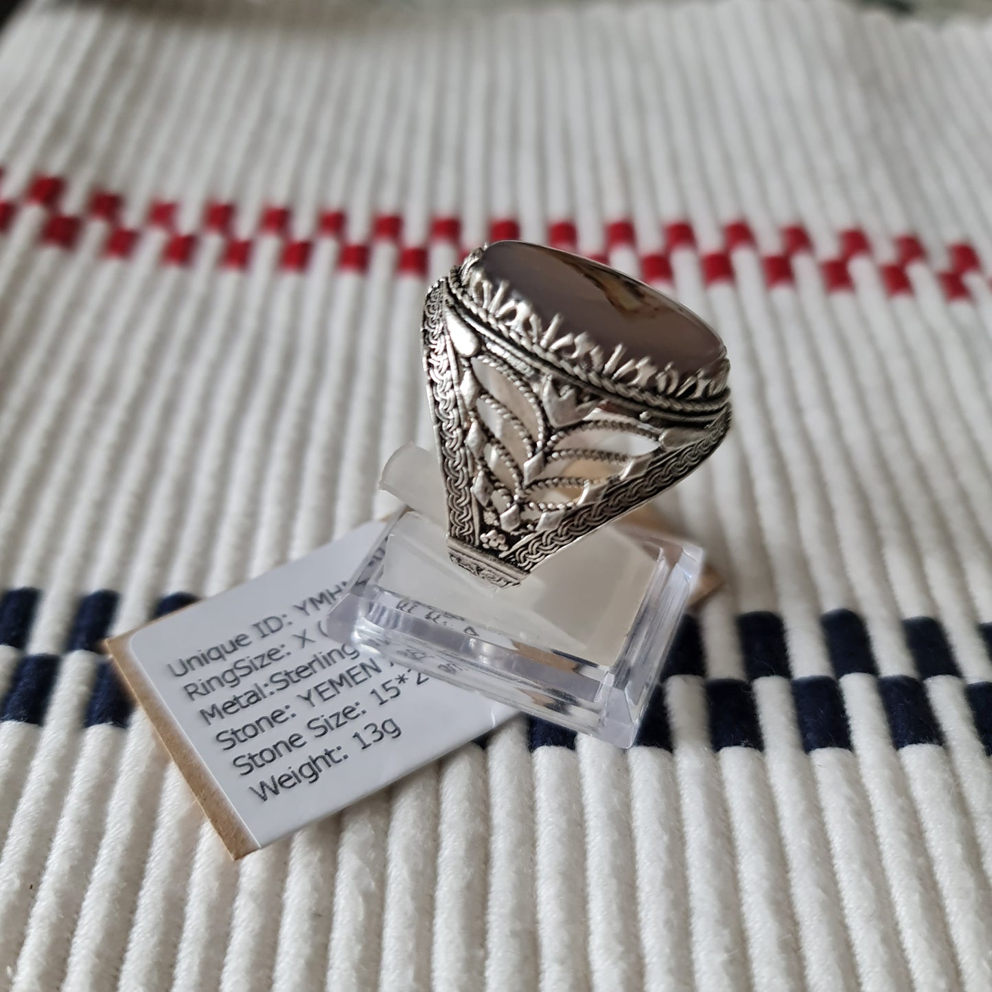 Yemeni Rare Genuine Agate 925 Silver Men's Ring YMHM003