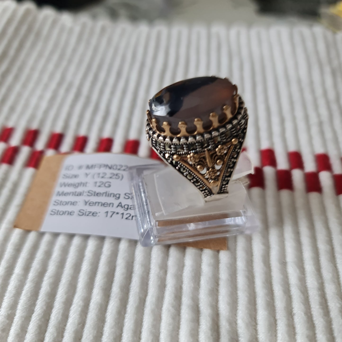 Yemeni Rare Genuine Agate 925 Silver Men's Ring MFPN022