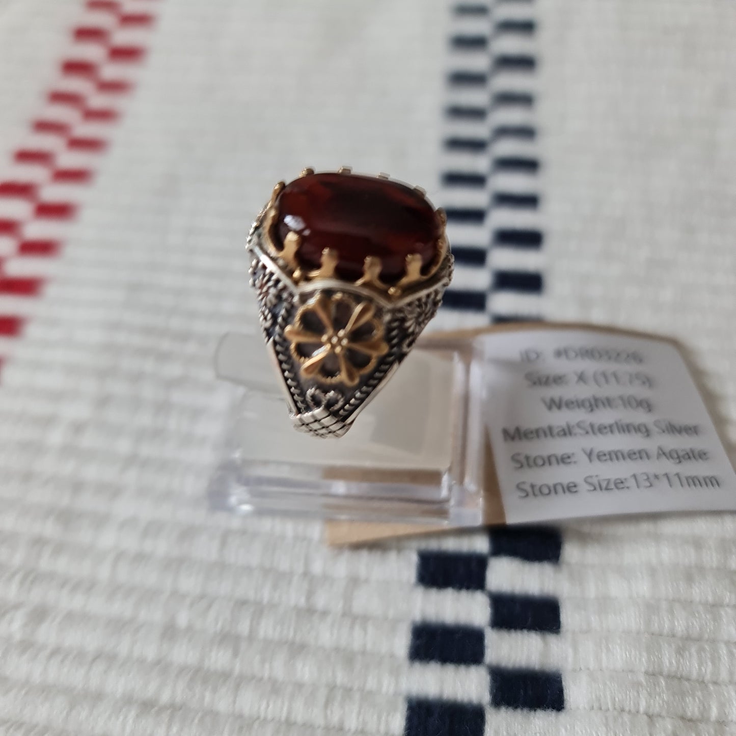 Yemeni Rare Genuine Agate 925 Silver Men's Ring DR03226