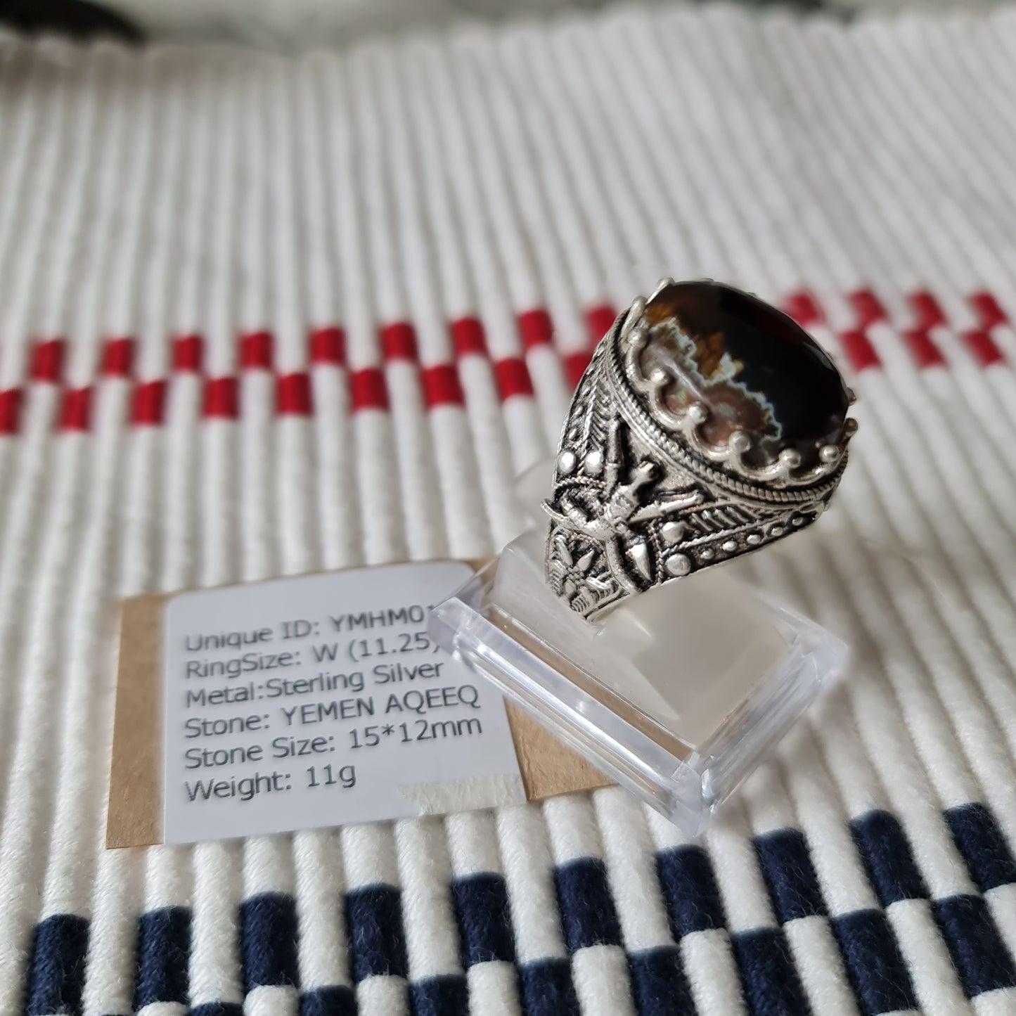 Yemeni Rare Genuine Agate 925 Silver Men's Ring YMHM016