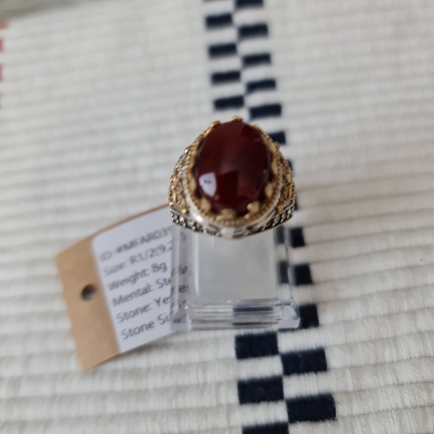 Yemeni Rare Genuine Agate 925 Silver Men's Ring MFAR0393