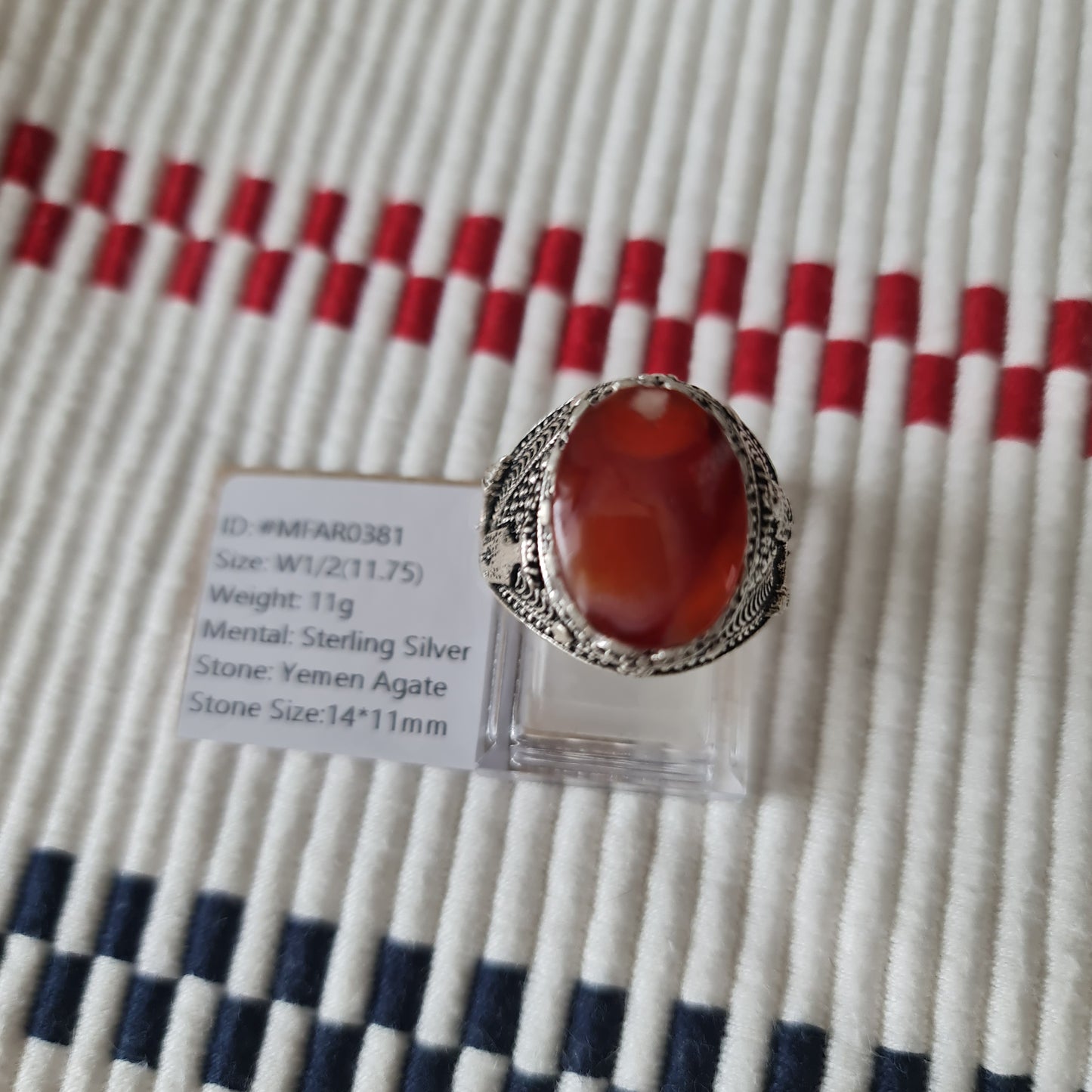Yemeni Rare Genuine Agate 925 Silver Men's Ring MFAR0381