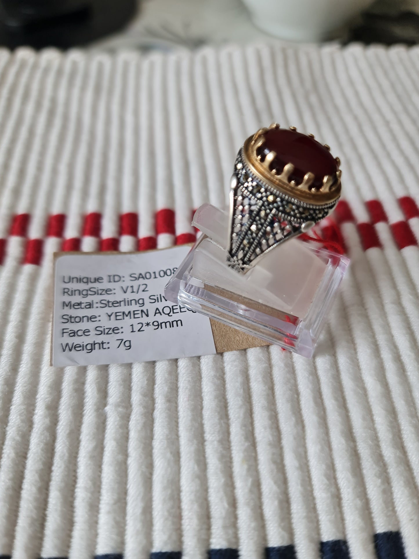 Yemeni Rare Genuine Agate 925 Silver Men's Ring SA0100588