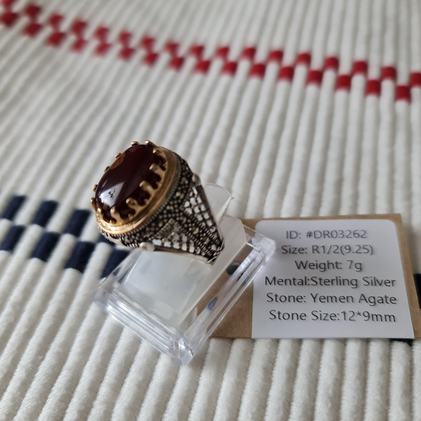 Yemeni Rare Genuine Agate 925 Silver Men's Ring DR03262