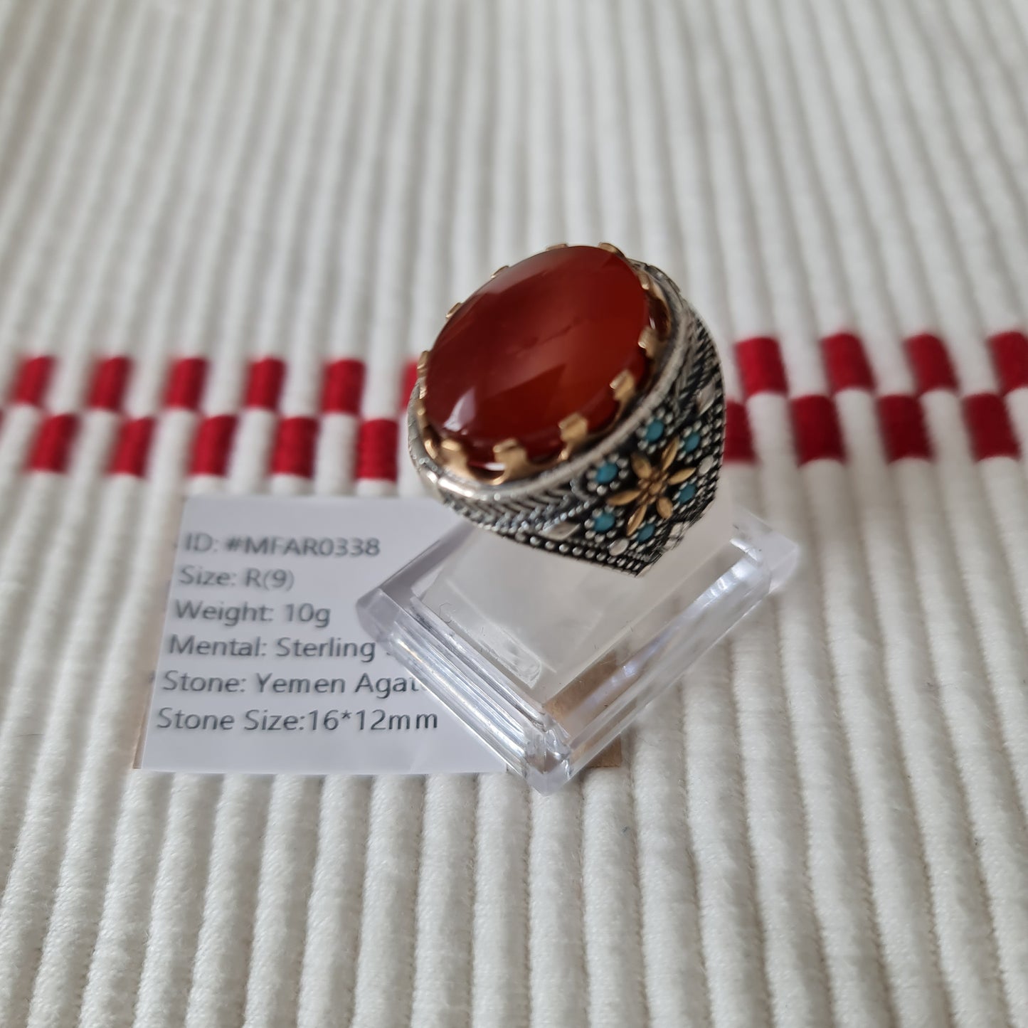 Yemeni Rare Genuine Agate 925 Silver Men's Ring MFAR0338