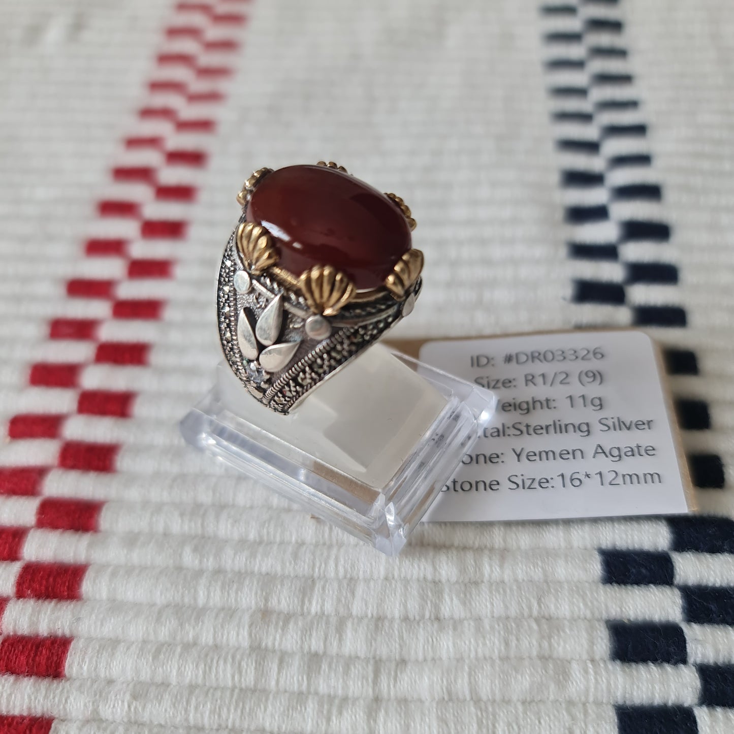 Yemeni Rare Genuine Agate 925 Silver Men's Ring DR03326