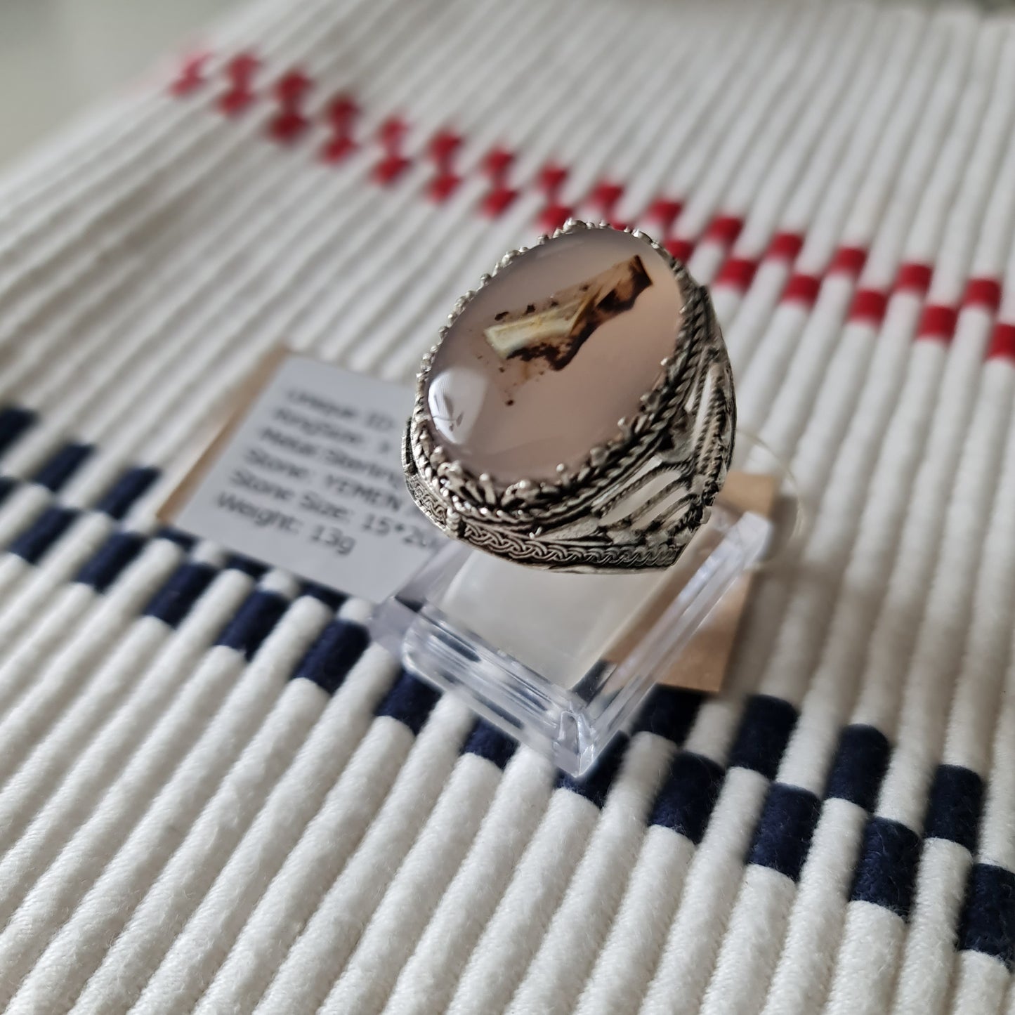 Yemeni Rare Genuine Agate 925 Silver Men's Ring YMHM003