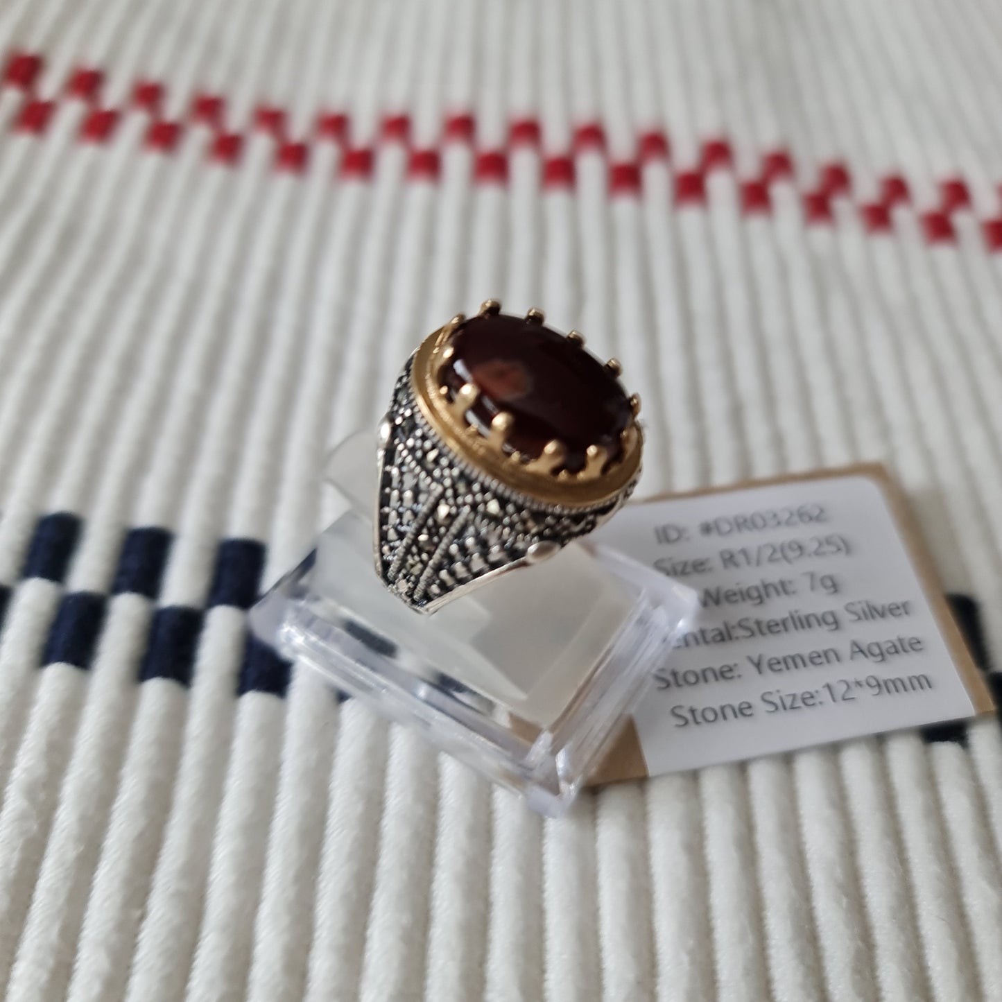 Yemeni Rare Genuine Agate 925 Silver Men's Ring DR03262