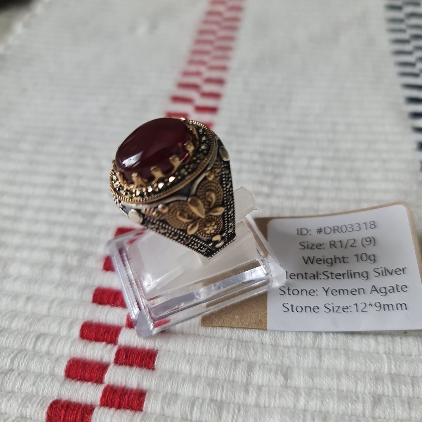 Yemeni Rare Genuine Agate 925 Silver Men's Ring DR03318