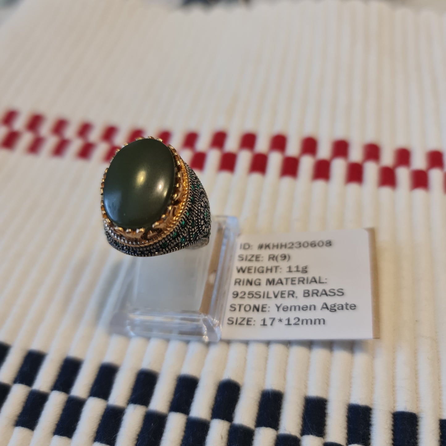 Yemeni Rare Genuine Agate 925 Silver Men's Ring KHH230608