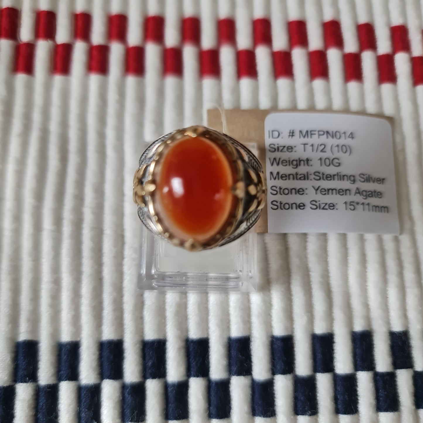 Yemeni Rare Genuine Agate 925 Silver Men's Ring MFPN014