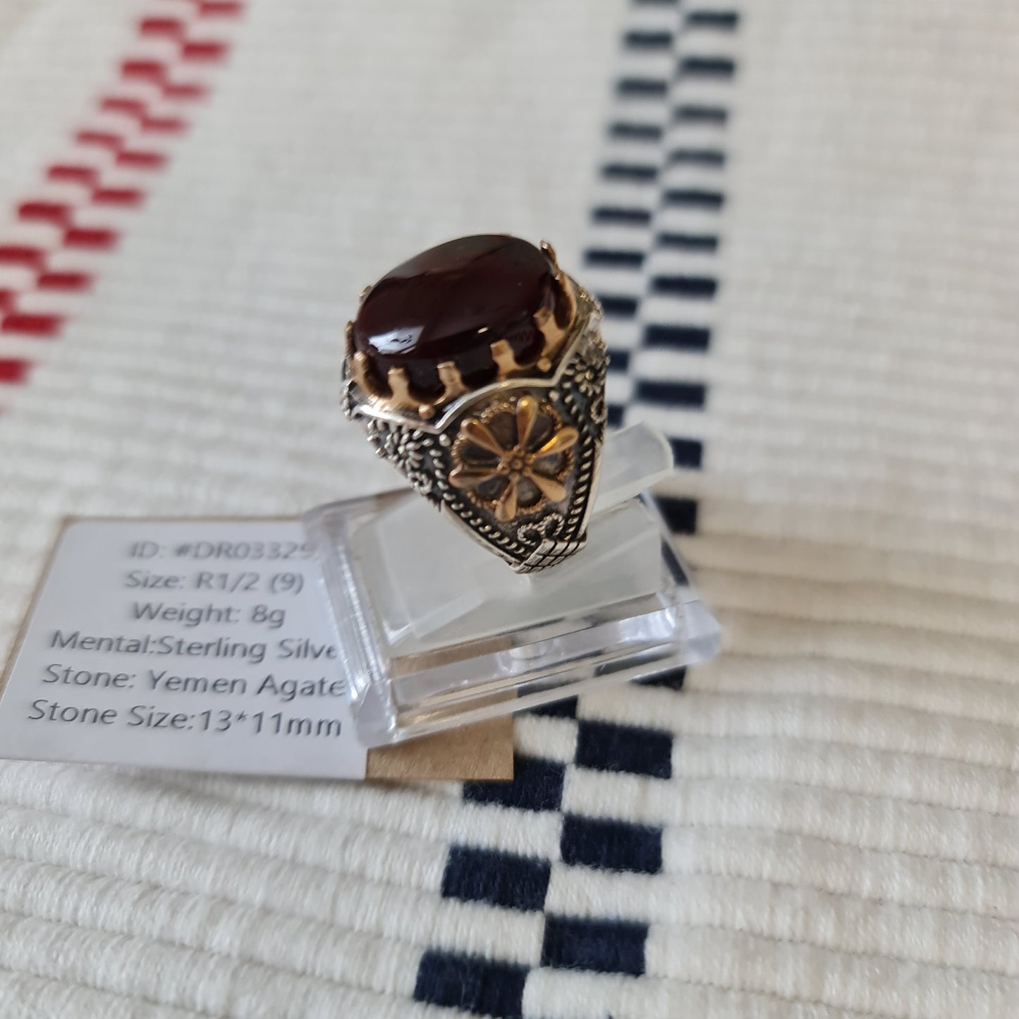 Yemeni Rare Genuine Agate 925 Silver Men's Ring DR03329