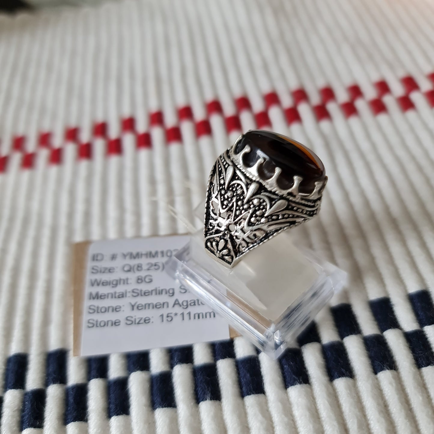 Yemeni Rare Genuine Agate 925 Silver Men's Ring YMHM1022