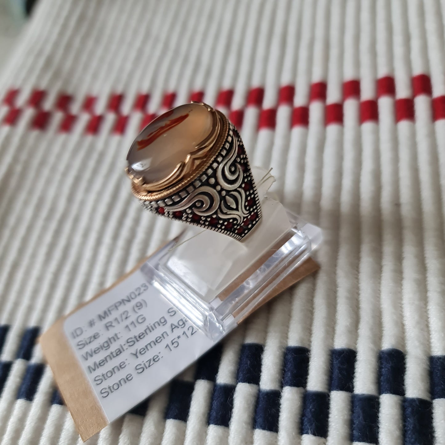 Yemeni Rare Genuine Agate 925 Silver Men's Ring MFPN023