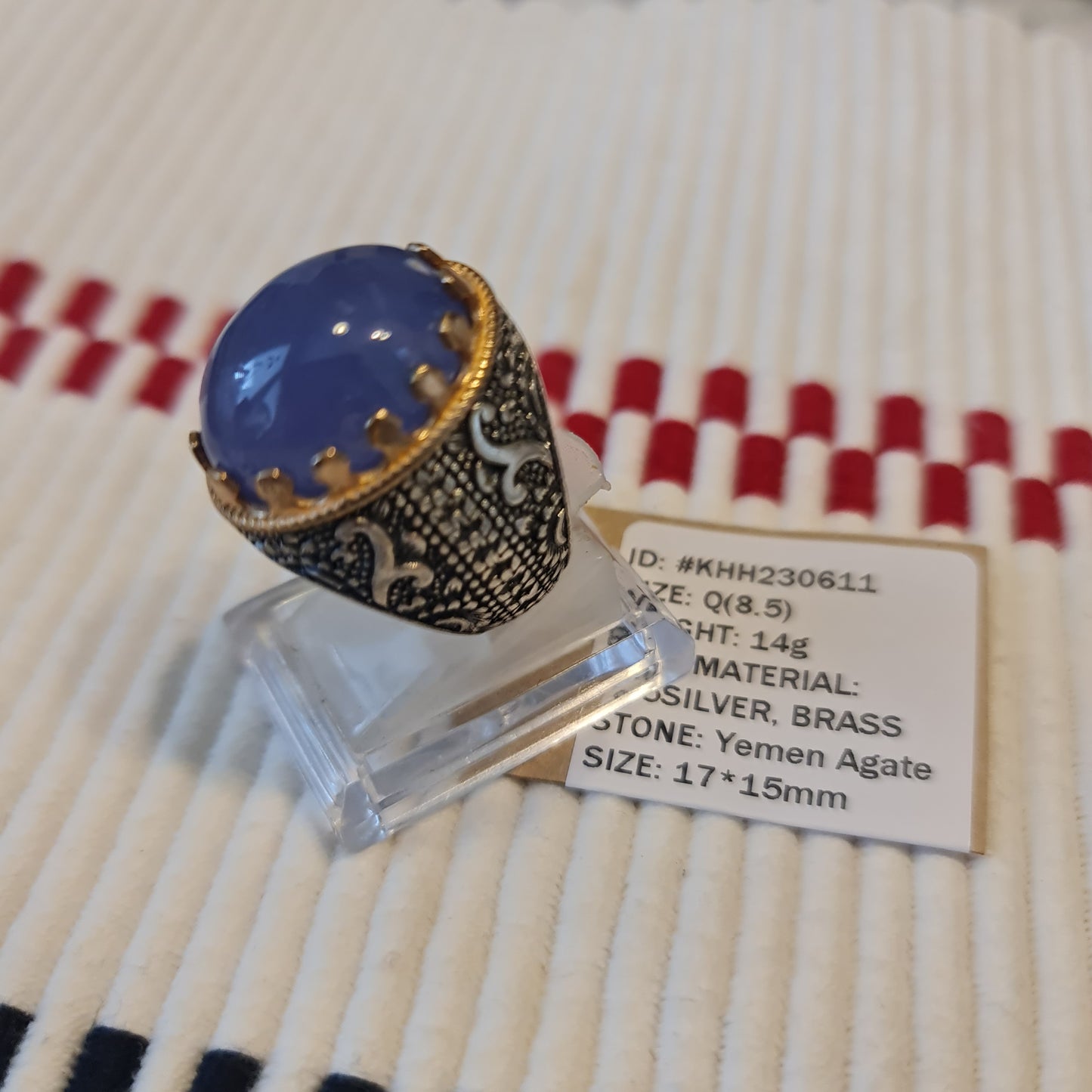 Yemeni Rare Genuine Agate 925 Silver Men's Ring KHH230611