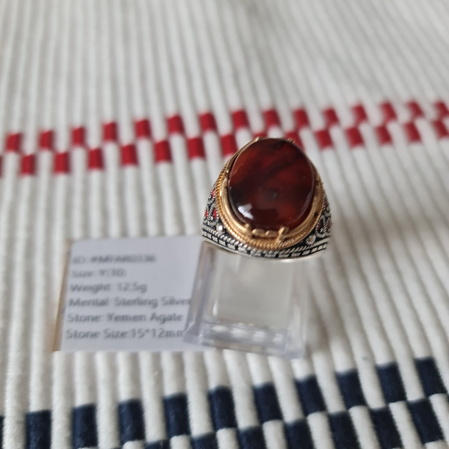 Yemeni Rare Genuine Agate 925 Silver Men's Ring MFAR0336