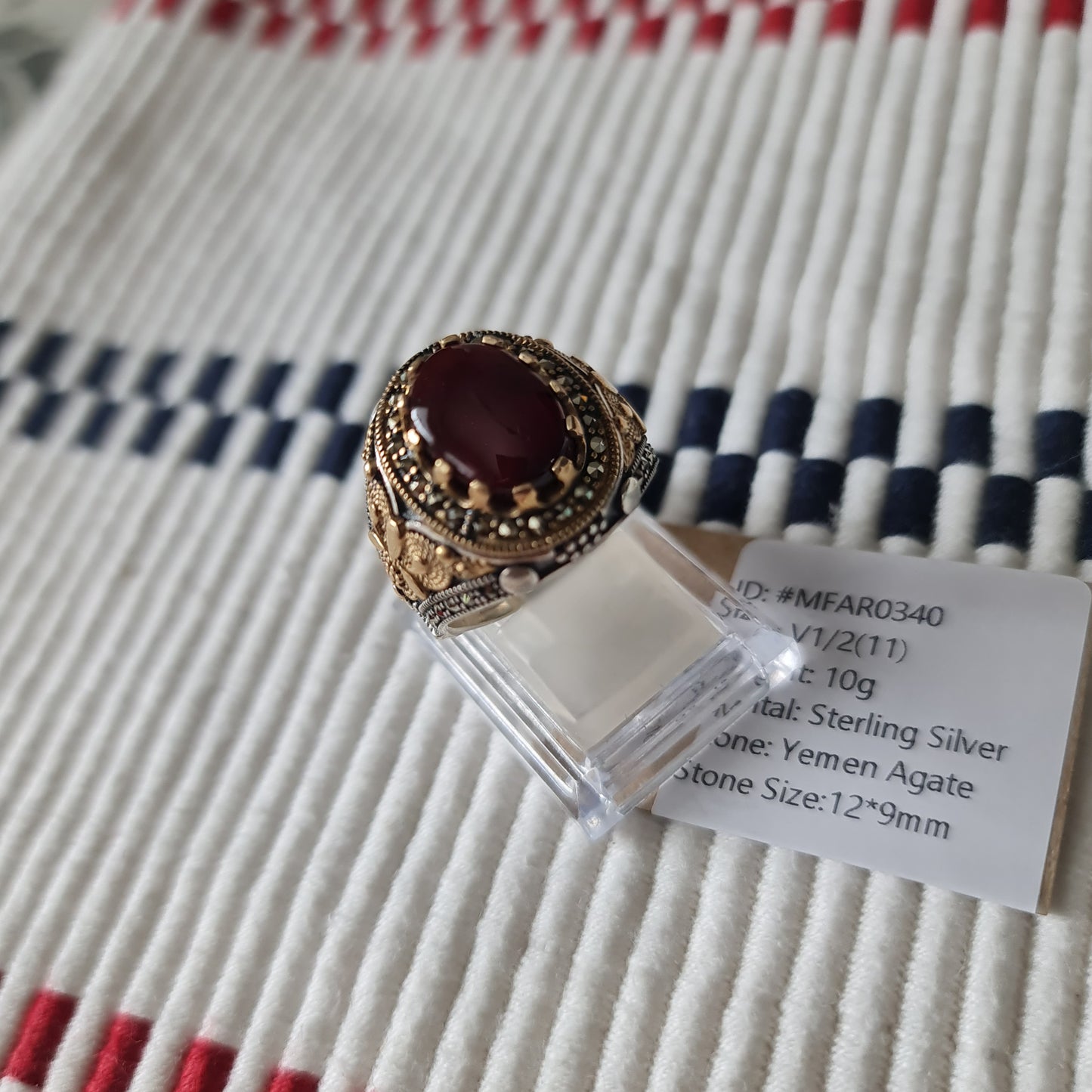 Yemeni Rare Genuine Agate 925 Silver Men's Ring MFAR0340