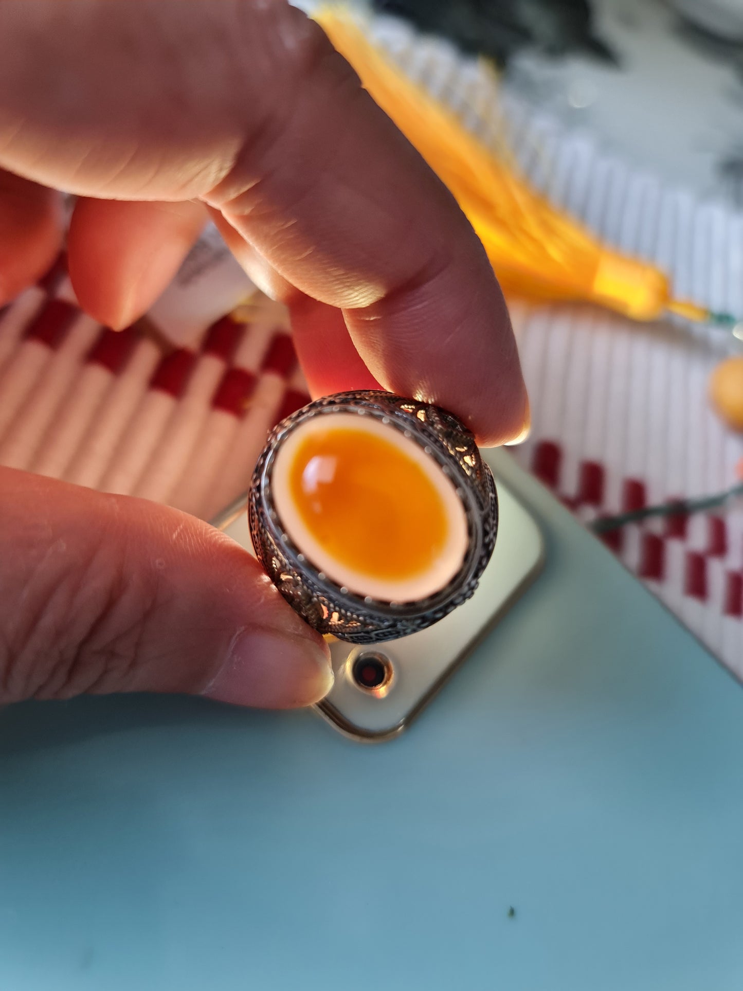 Yemeni Rare Genuine Agate 925 Silver Men's Ring MFPN033
