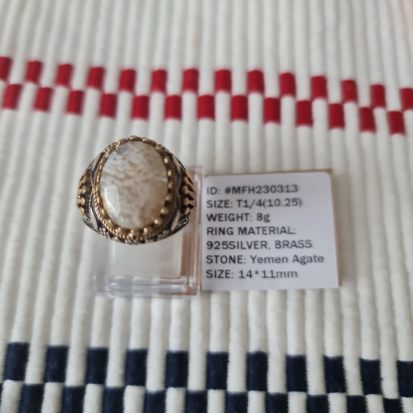 Yemeni Rare Genuine Agate 925 Silver Men's Ring MFH230313