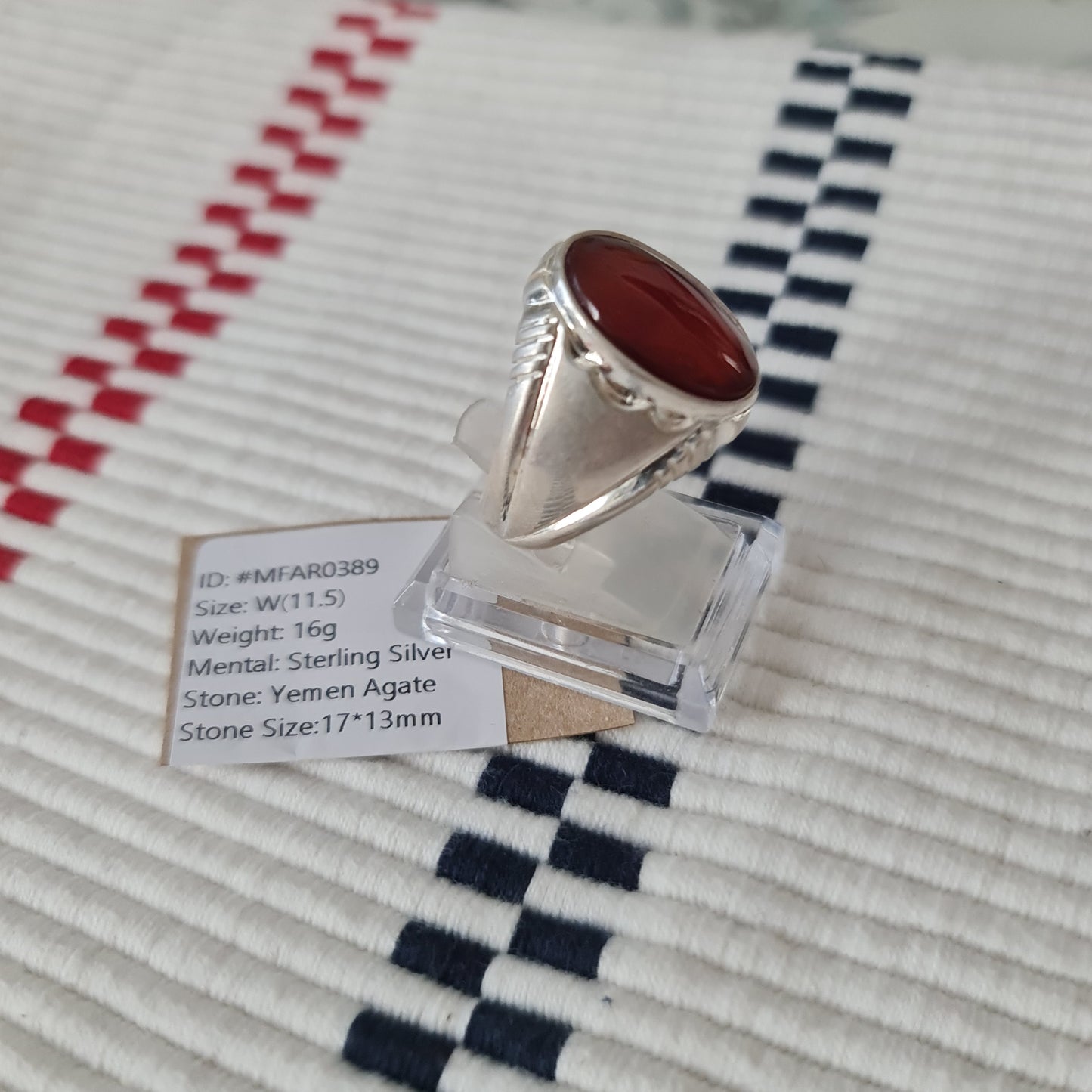 Yemeni Rare Genuine Agate 925 Silver Men's Ring MFAR0389