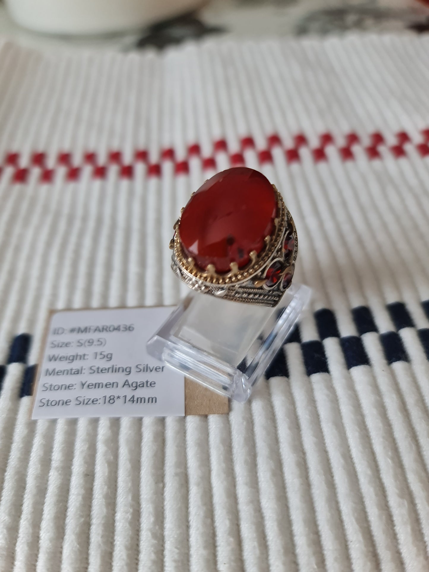 Yemeni Rare Genuine Agate 925 Silver Men's Ring MFAR0436