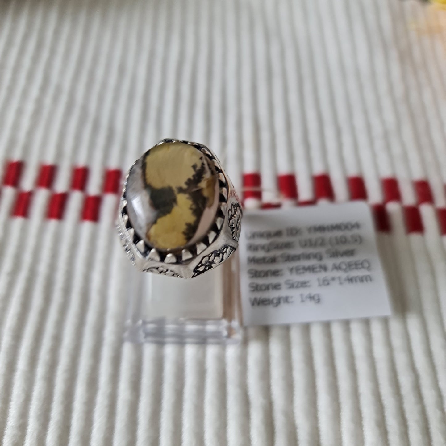 Yemeni Rare Genuine Agate 925 Silver Men's Ring YMHM004
