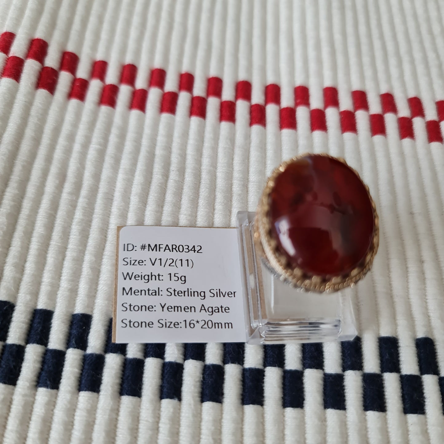 Yemeni Rare Genuine Agate 925 Silver Men's Ring MFAR0342