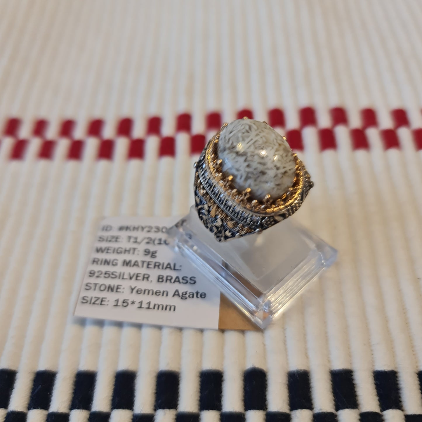 Yemeni Rare Genuine Agate 925 Silver Men's Ring KHY230328