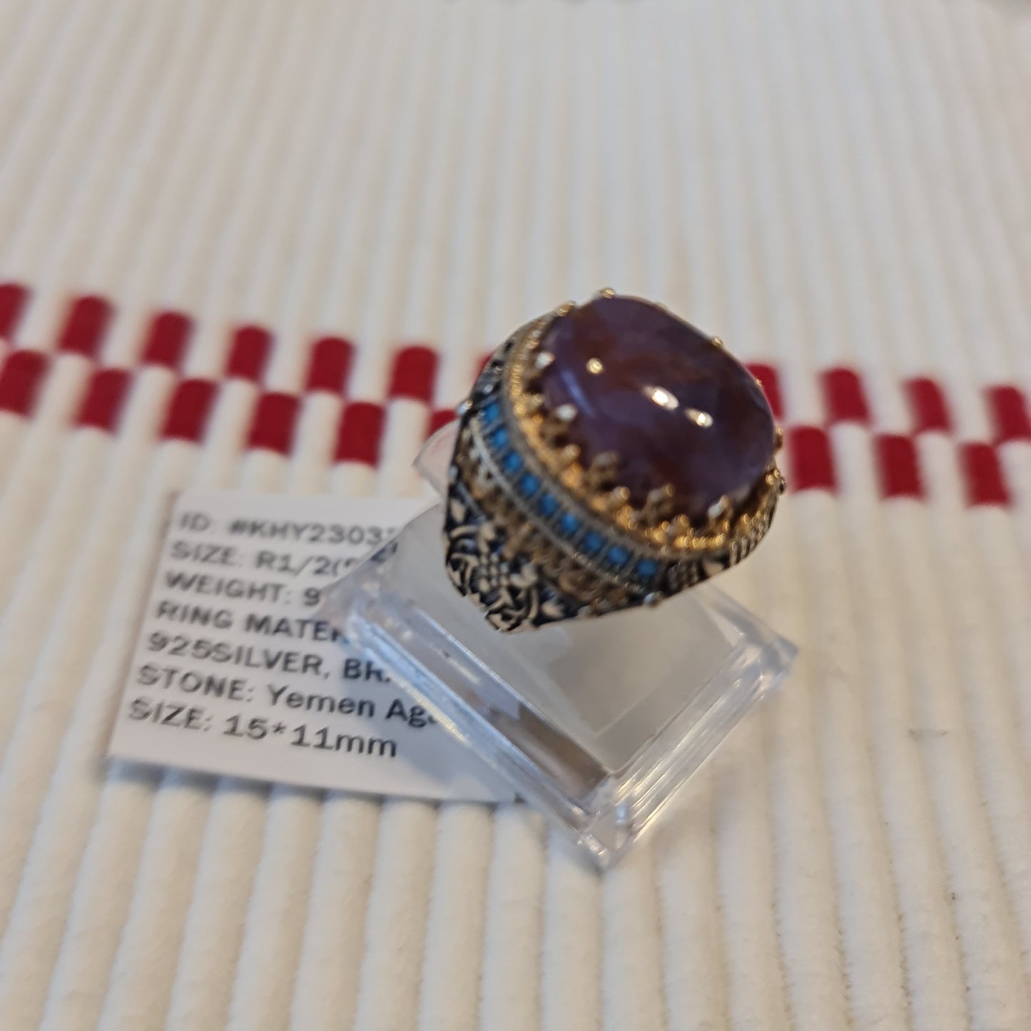 Yemeni Rare Genuine Agate 925 Silver Men's Ring KHY230337