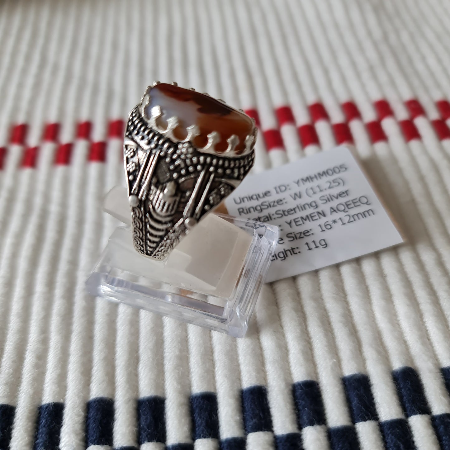 Yemeni Rare Genuine Agate 925 Silver Men's Ring YMHM005