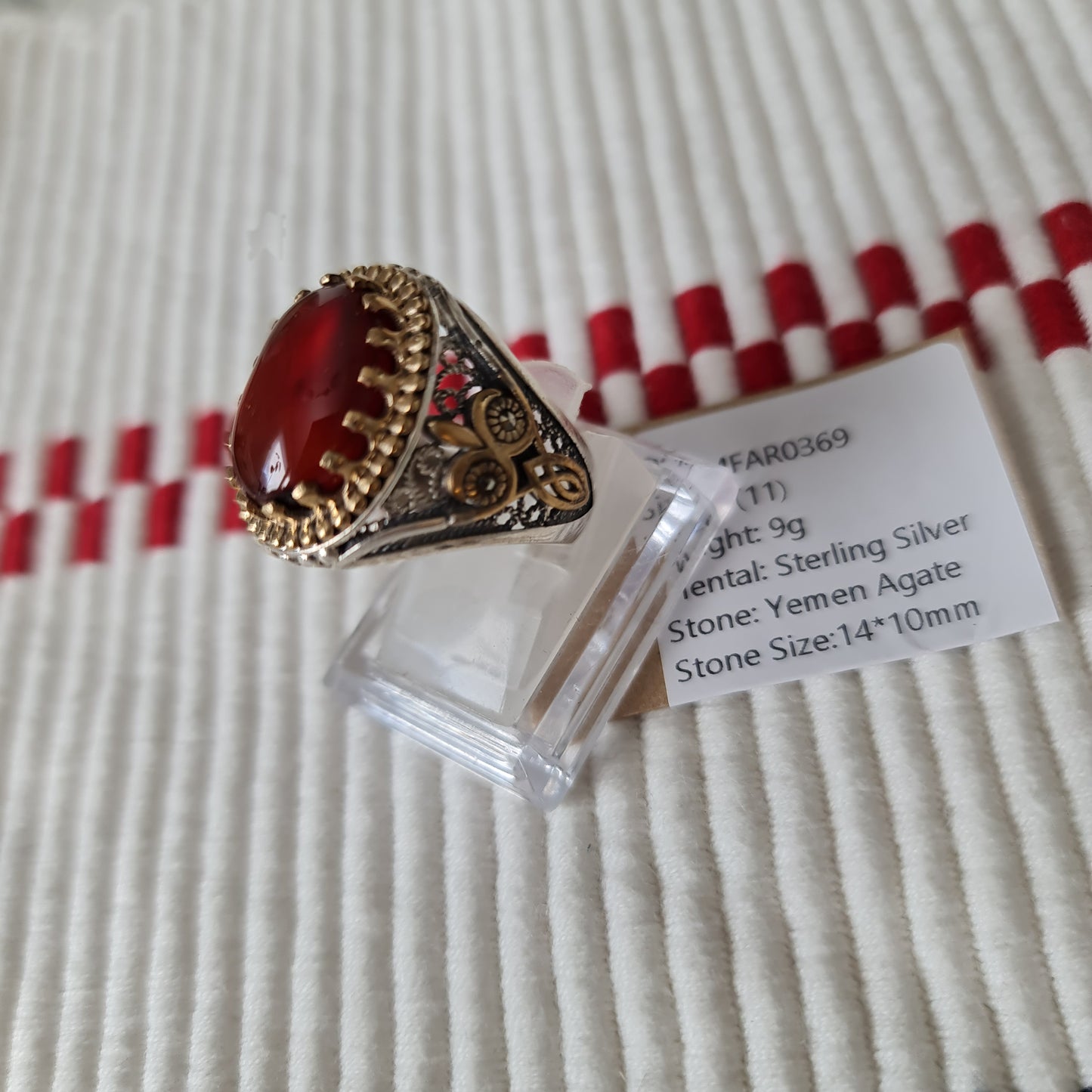 Yemeni Rare Genuine Agate 925 Silver Men's Ring MFAR0369
