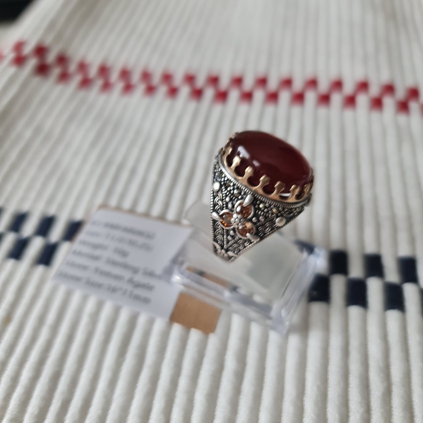 Yemeni Rare Genuine Agate 925 Silver Men's Ring MFAR0432