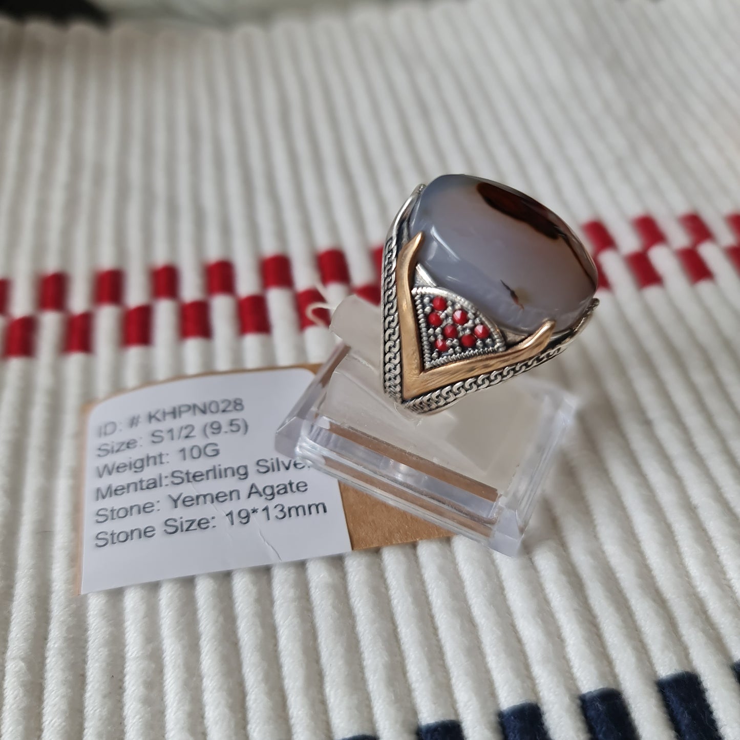 Yemeni Rare Genuine Agate 925 Silver Men's Ring KHPN028