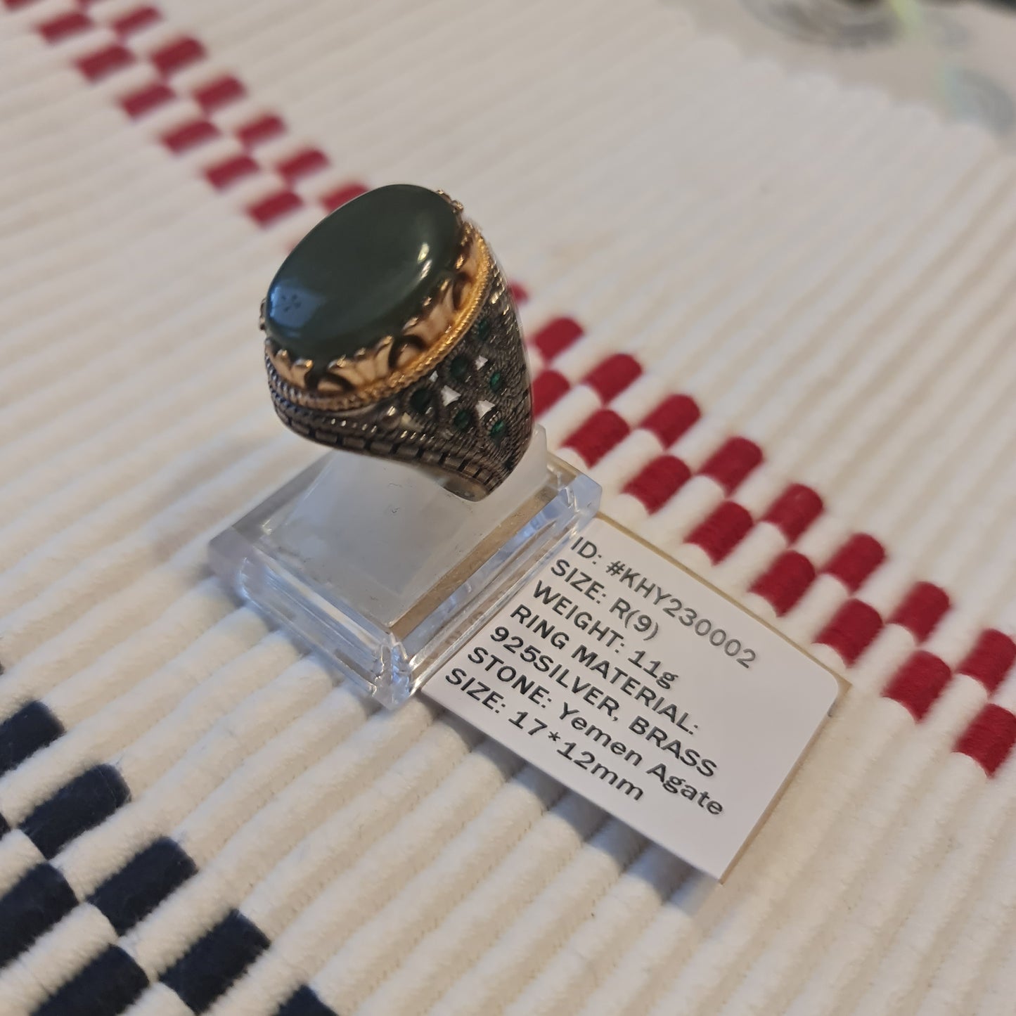 Anillo yemení de ágata genuina de plata 925 para hombre, raro, MF230002