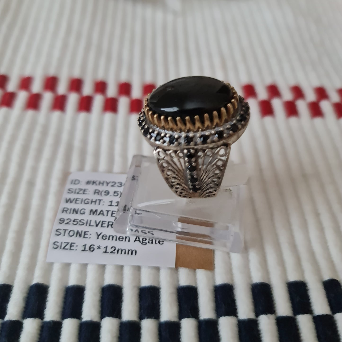 Anillo de plata 925 yemení de ágata auténtica, raro para hombre, KHY230336