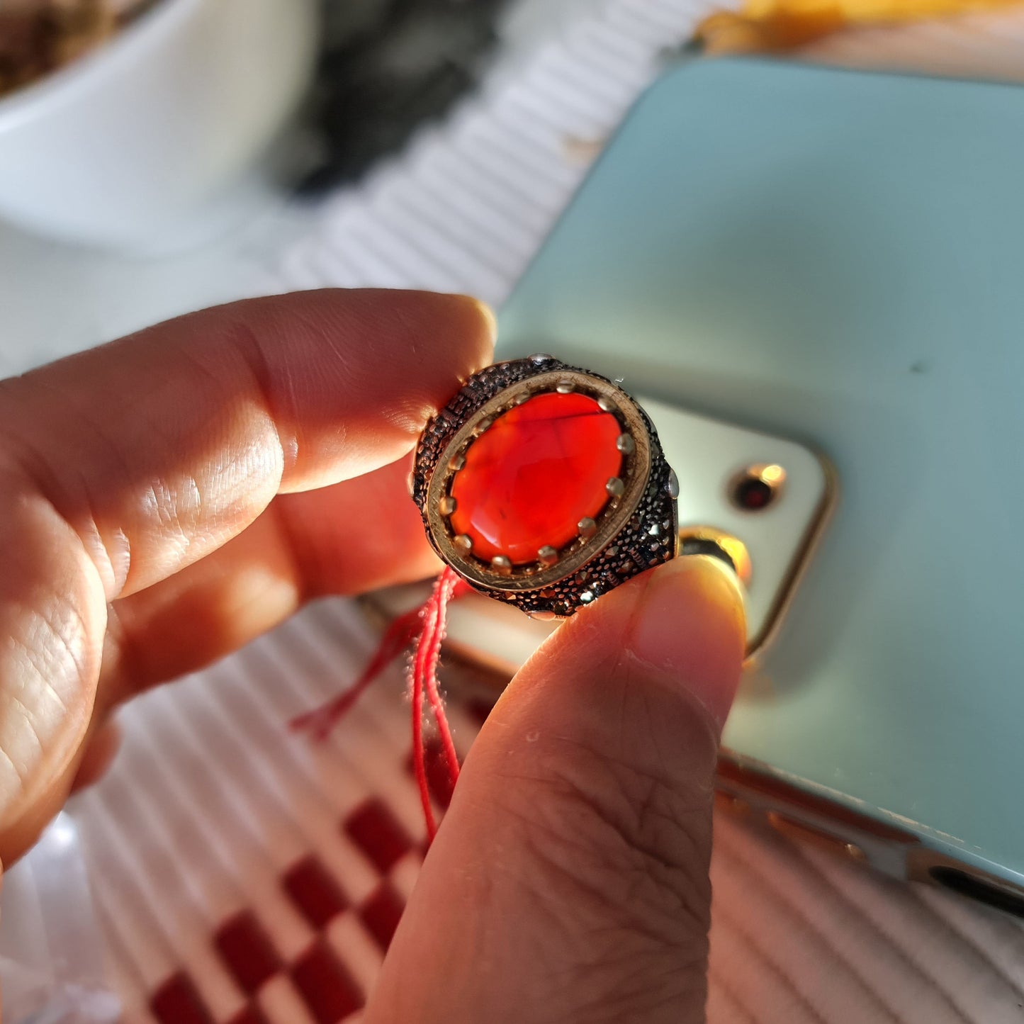 Yemeni Rare Genuine Agate 925 Silver Men's Ring SA0100588