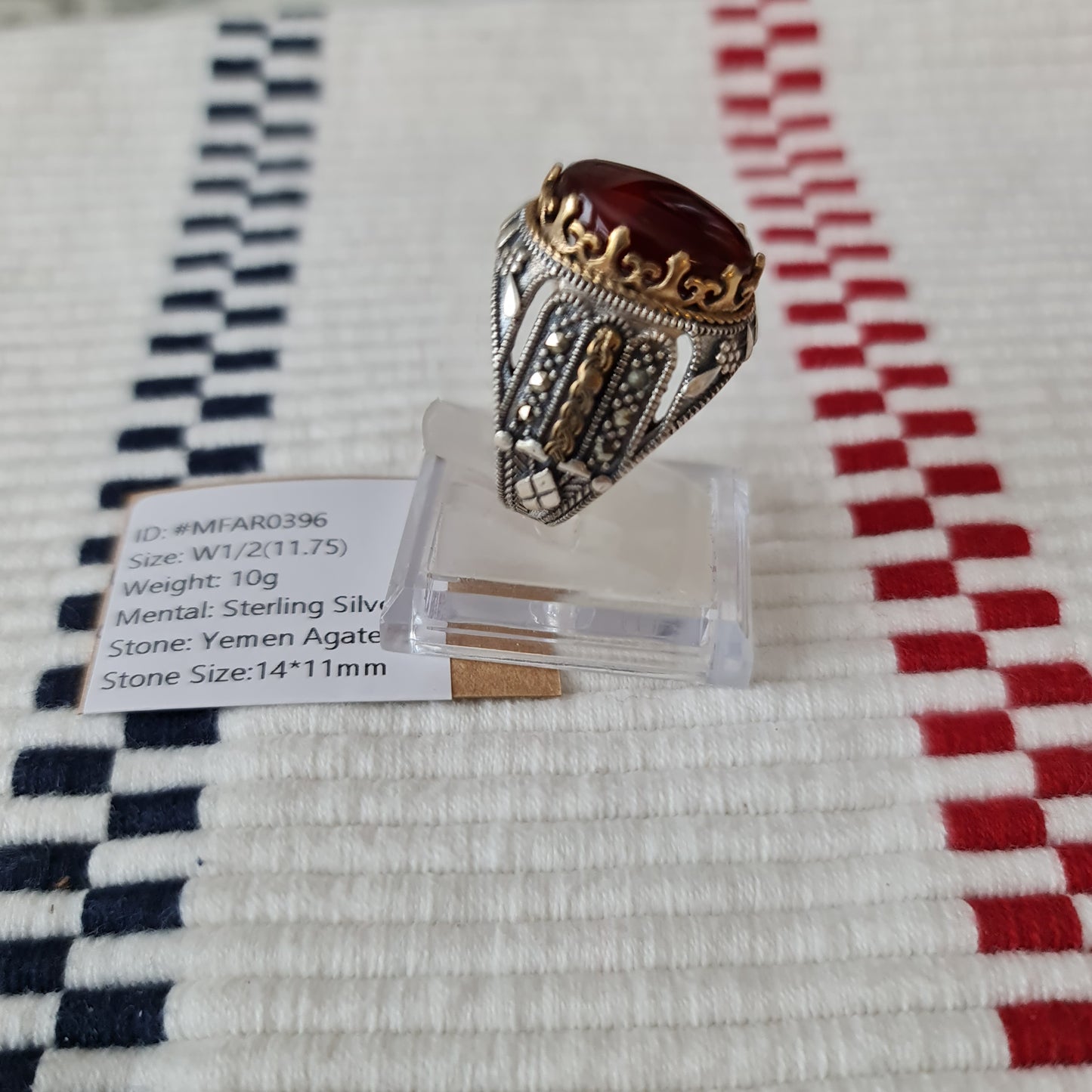 Yemeni Rare Genuine Agate 925 Silver Men's Ring MFAR0396