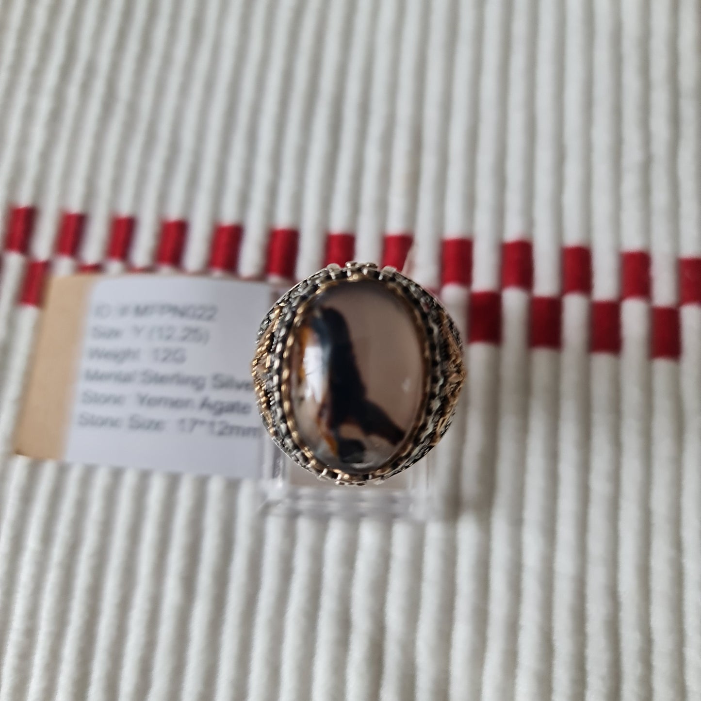 Yemeni Rare Genuine Agate 925 Silver Men's Ring MFPN022