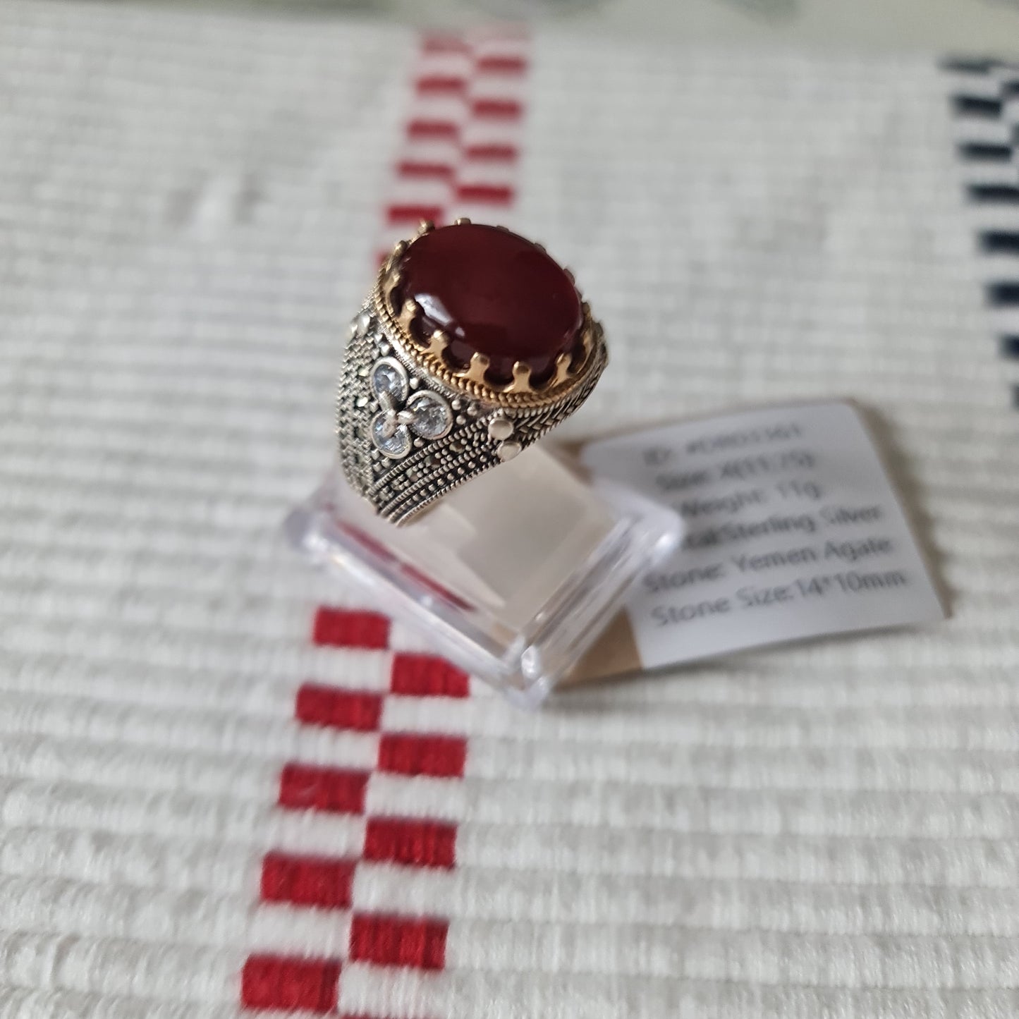 Yemeni Rare Genuine Agate 925 Silver Men's Ring DR03361