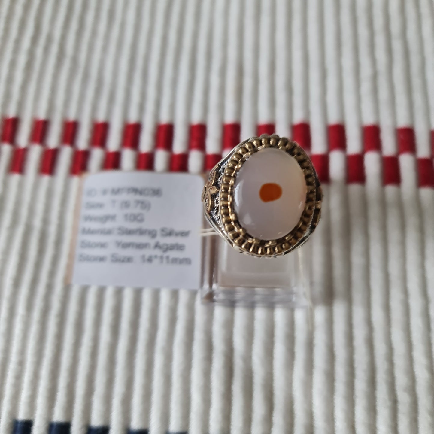 Yemeni Rare Genuine Agate 925 Silver Men's Ring MFPN036