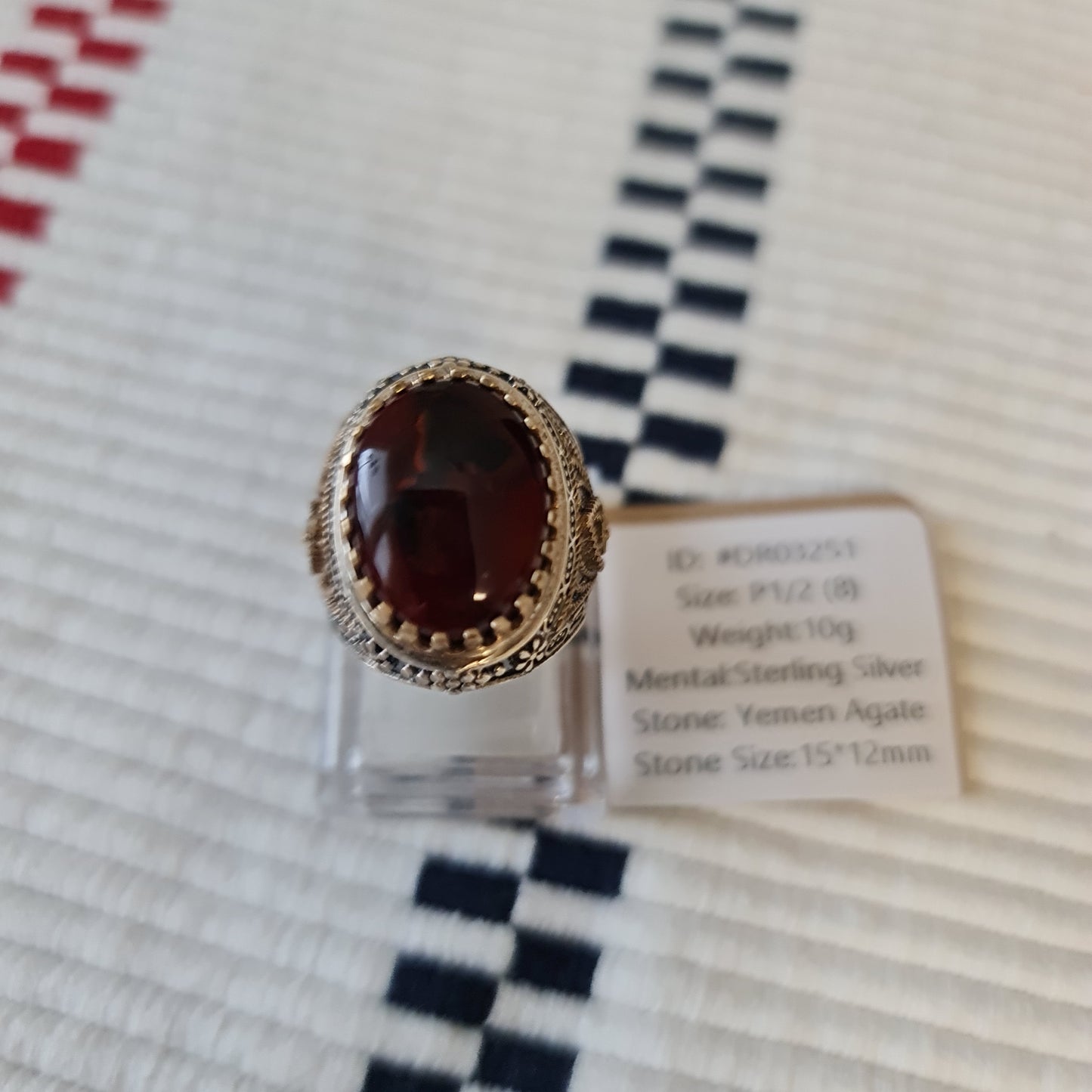Yemeni Rare Genuine Agate 925 Silver Men's Ring DR03251