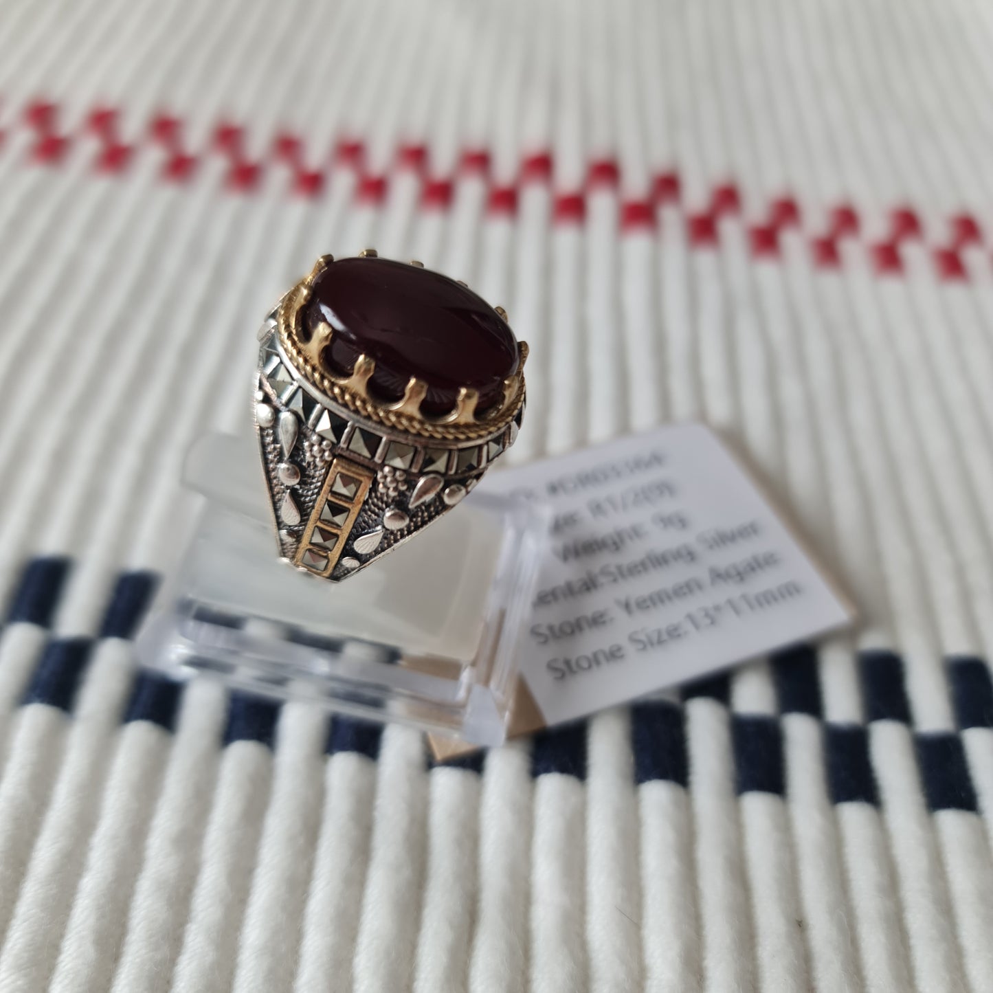 Yemeni Rare Genuine Agate 925 Silver Men's Ring DR03364