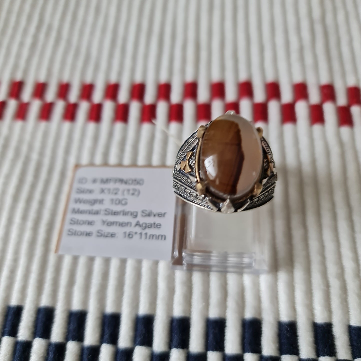 Yemeni Rare Genuine Agate 925 Silver Men's Ring MFPN050