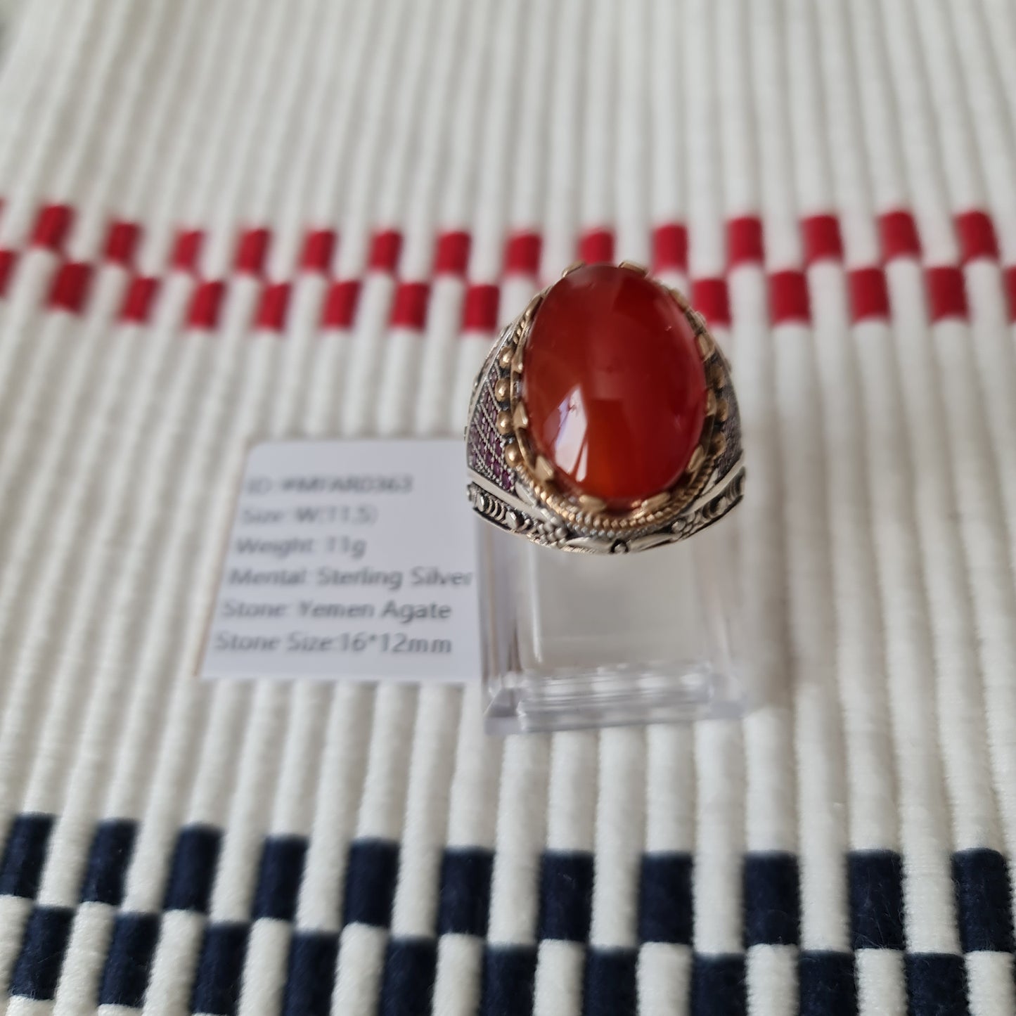 Yemeni Rare Genuine Agate 925 Silver Men's Ring MFAR0363