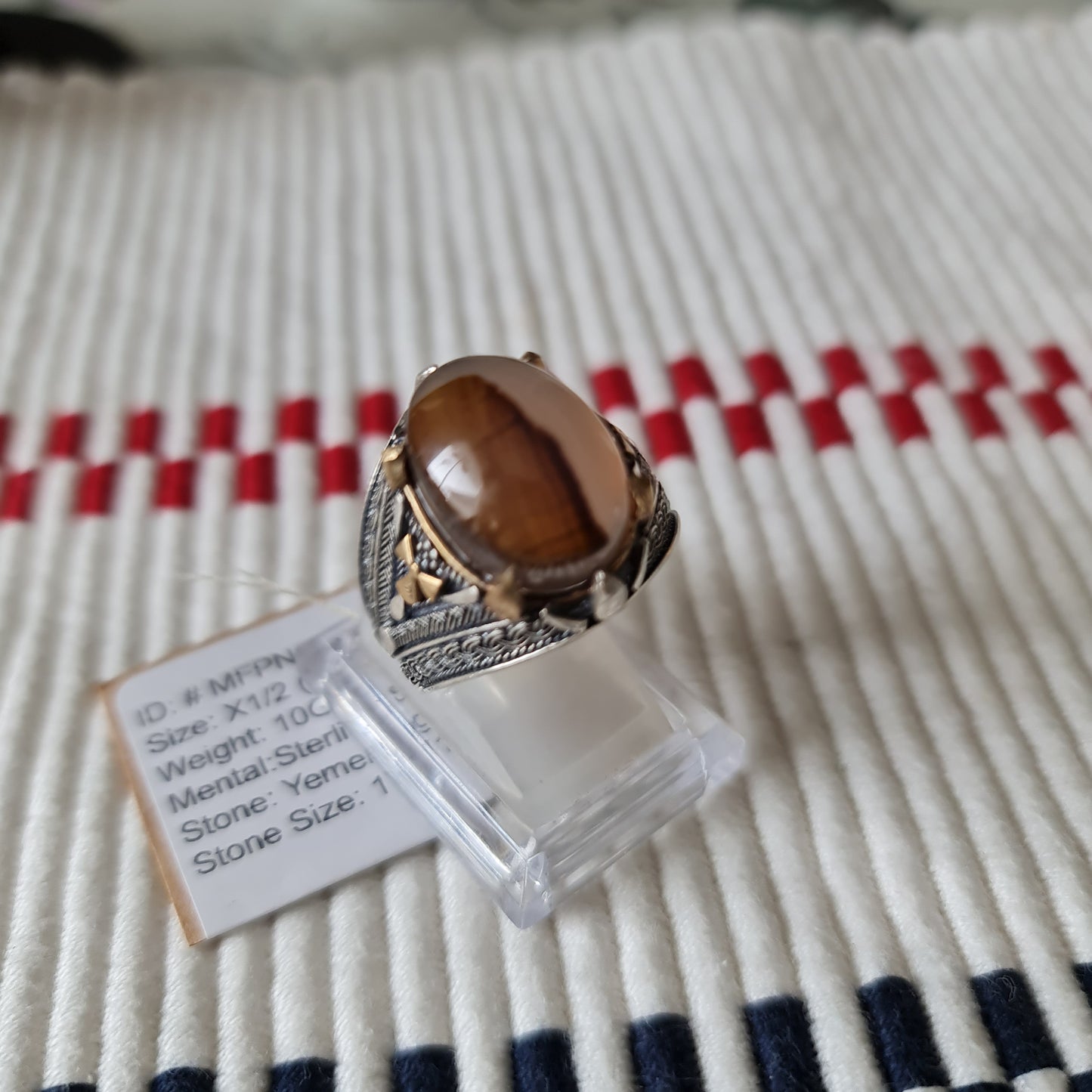Yemeni Rare Genuine Agate 925 Silver Men's Ring MFPN050