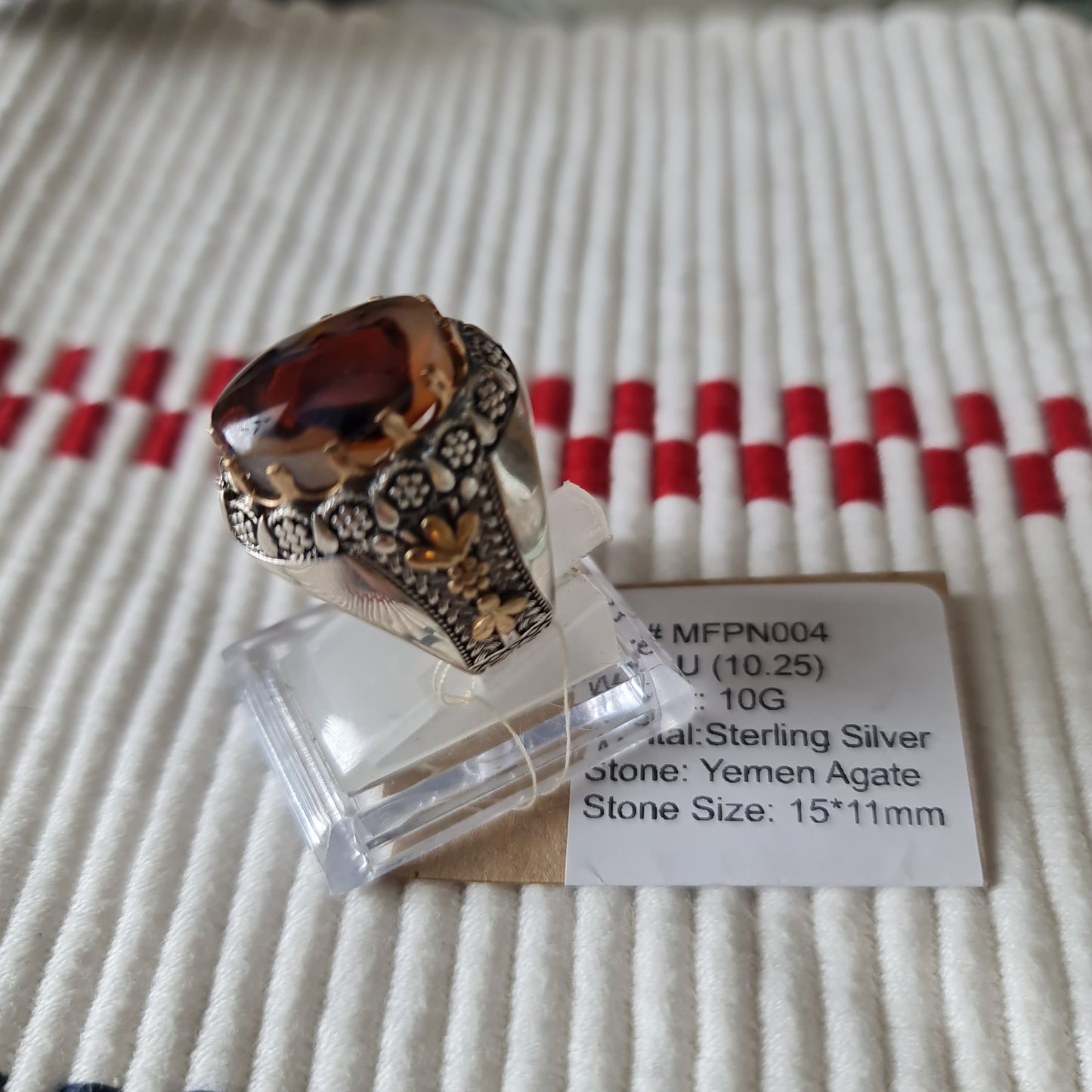 Yemeni Rare Genuine Agate 925 Silver Men's Ring MFPN004