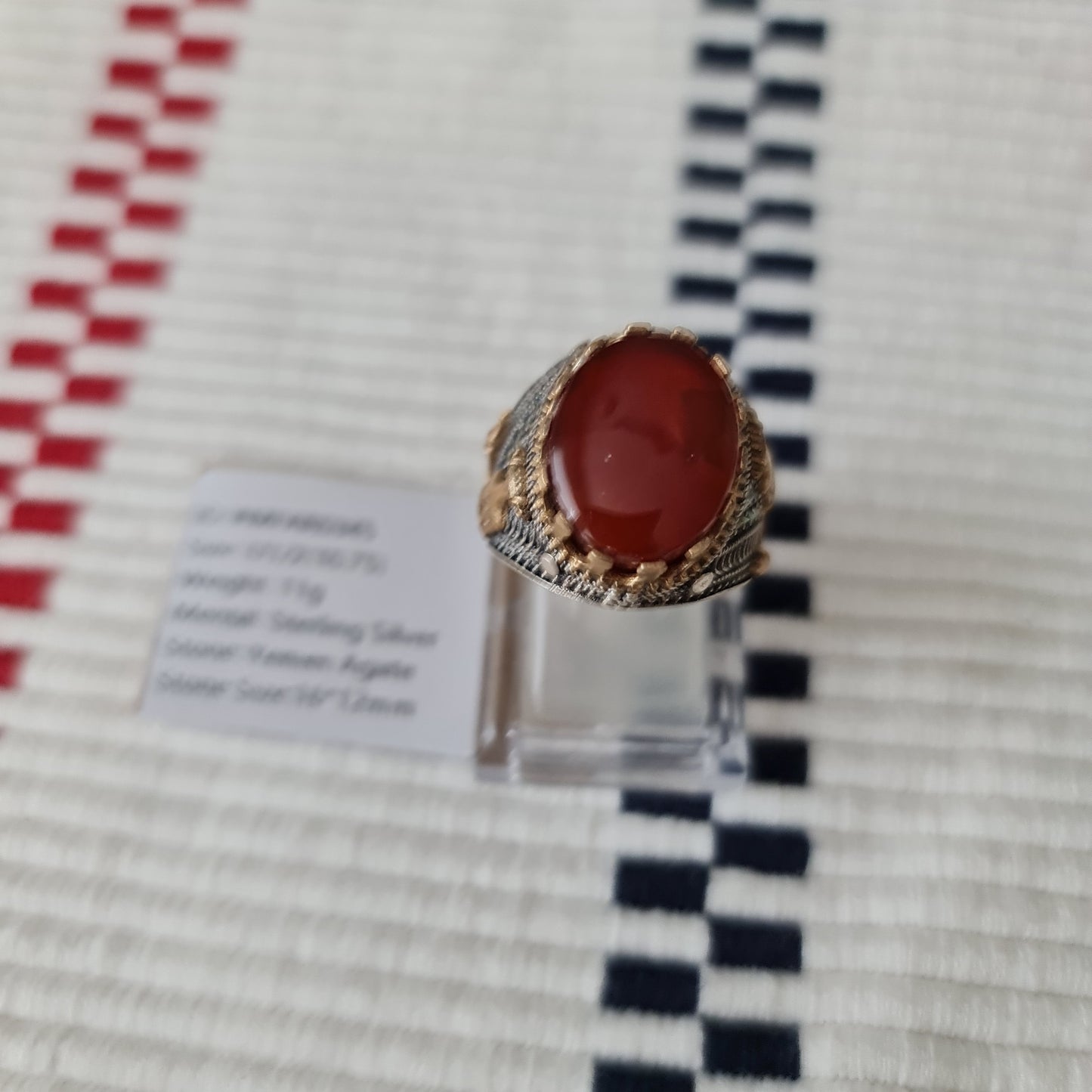 Yemeni Rare Genuine Agate 925 Silver Men's Ring MFAR0345